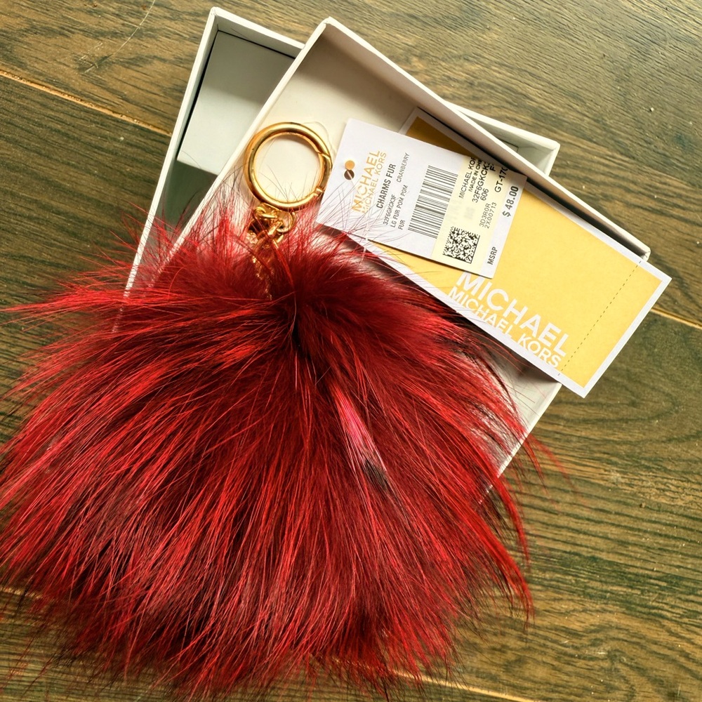 Michael Kors Scarlet Fur Keychain with Gold Accent